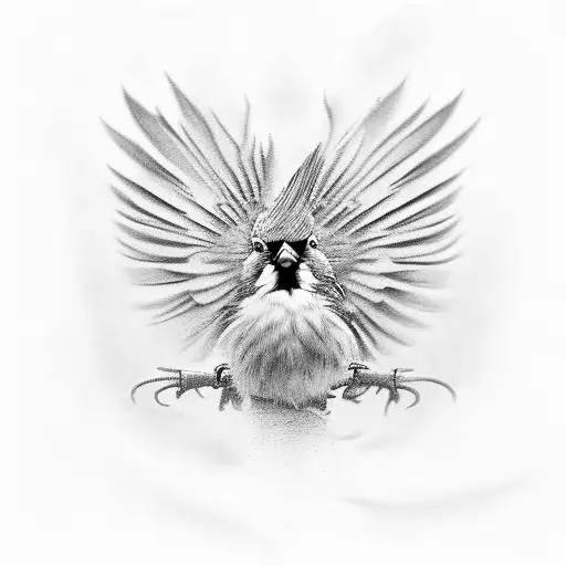 gray cardinal black and white hyperreal  tattoo design idea