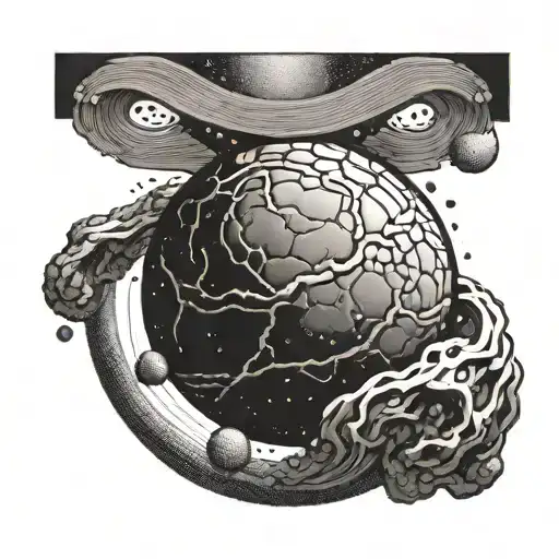 sisyphus with a floating rock and borders tattoo design idea