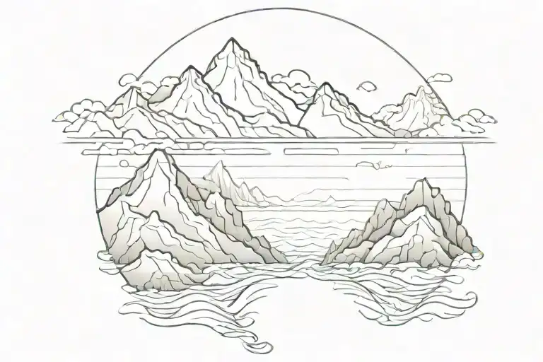 ocean fading into mountains with a cross cut out in the middle tattoo design idea