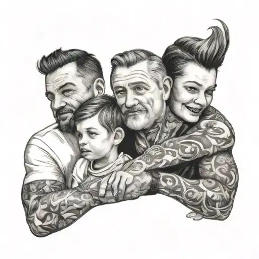 dad with his son and daughter with  tattoo design idea
