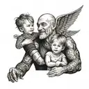 dad with his son and daughter with  tattoo design idea