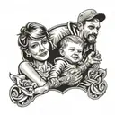 dad with his son and daughter with  tattoo design idea