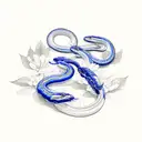 blue cherry blossoms with a black snake wrapped around them tattoo design idea