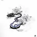 blue cherry blossoms with a black snake wrapped around them tattoo design idea