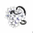 blue cherry blossoms with a black snake wrapped around them tattoo design idea