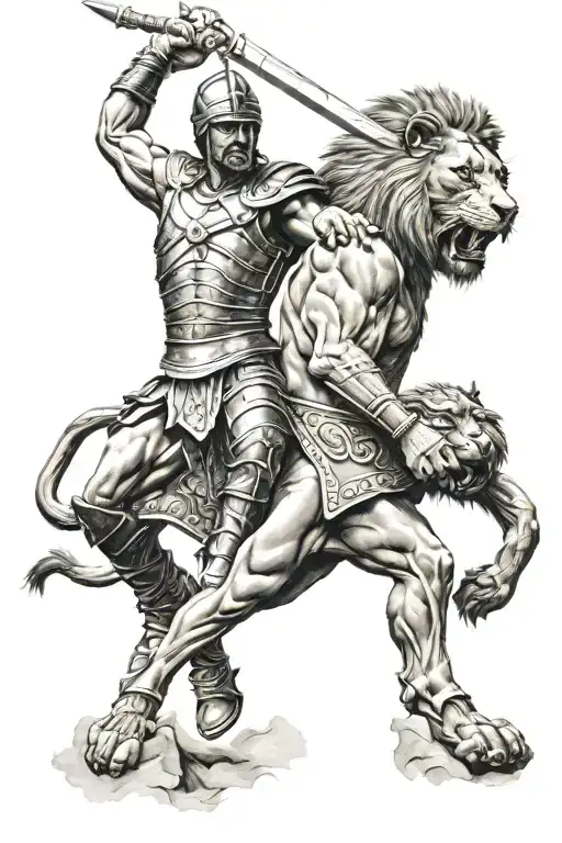gladiator and lion tattoo design idea