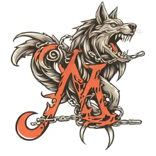 Wolfpack calligraphy letters connected by a chain link  tattoo design idea
