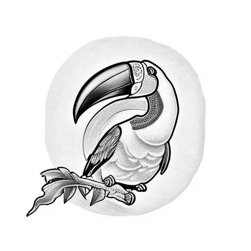 black and white toucan with tropical floral tattoo design idea