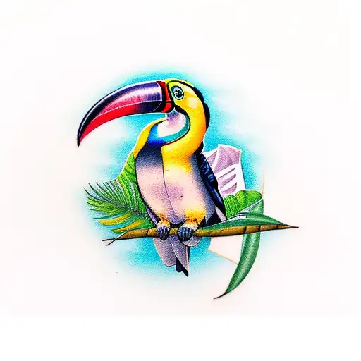 toucan with tropical floral tattoo design idea
