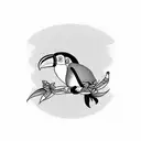 black and white toucan with tropical floral tattoo design idea
