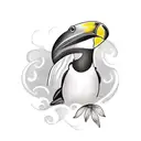 black and white toucan with tropical floral tattoo design idea