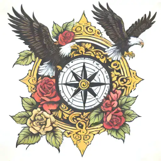 eagle compass lantern rose tree of Lebanon faith tattoo design idea