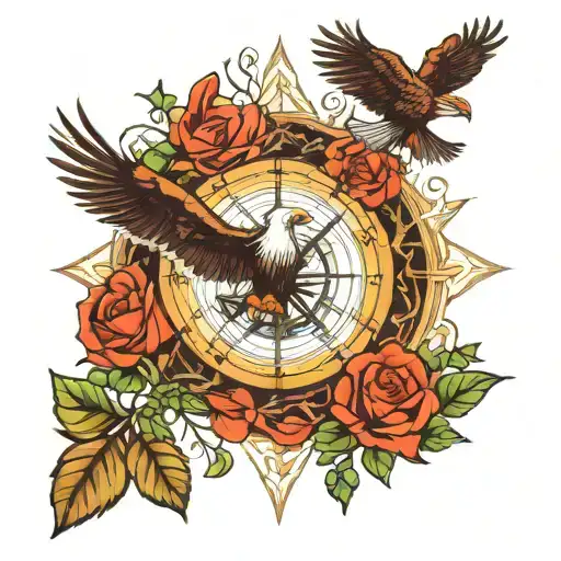 eagle compass lantern rose tree of Lebanon faith tattoo design idea