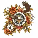 eagle compass lantern rose tree of Lebanon faith tattoo design idea