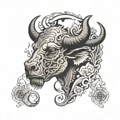 Cape Buffalo Skull Side Profile in a mythical look design with smoke flowing out his nostrils  tattoo design idea