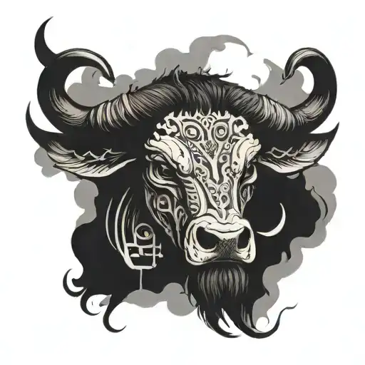 Cape Buffalo Skull Side Profile in a mythical look design with smoke flowing out his nostrils  tattoo design idea