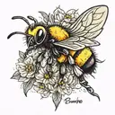 bumble bee with name tattoo design idea