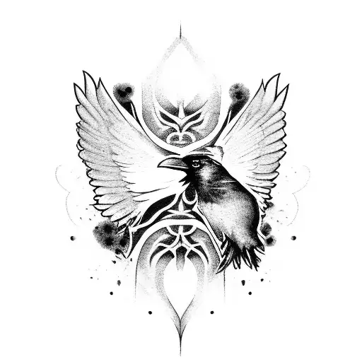 Raven with sharigan eye wings spread tattoo design idea