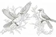 2 northern mockingbirds flying tattoo design idea
