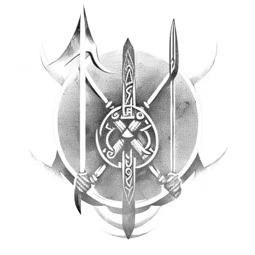 A powerful Viking warrior wielding a rune-inscribed battle axe tattoo design idea