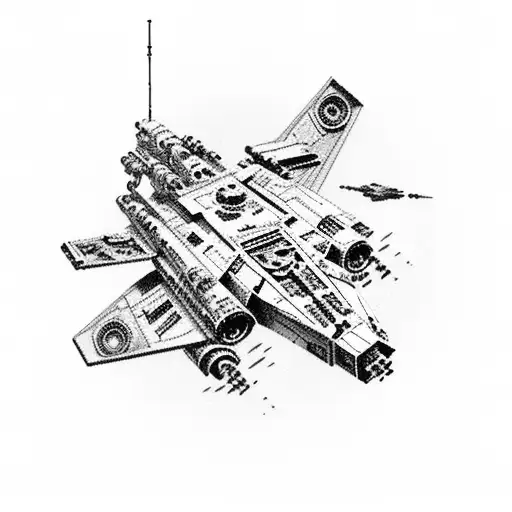From Star Wars, a dogfight scene between X wing bombers and an Imperial destroyer tattoo design idea