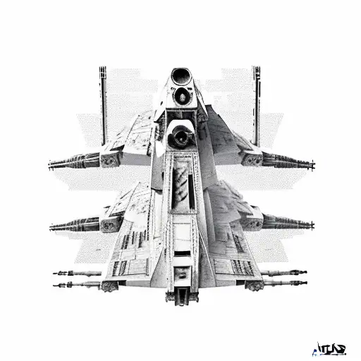 From Star Wars, a dogfight scene between X wing bombers and an Imperial destroyer tattoo design idea