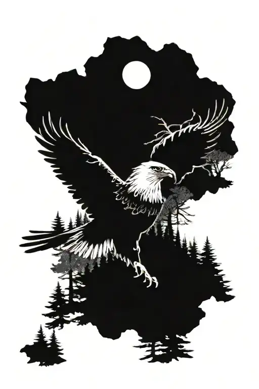 eagle and deer in mountainous forest setting tattoo design idea