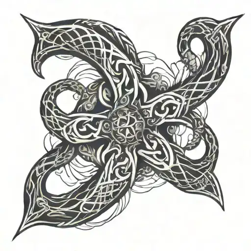 A stylized cross intertwined with a snake, symbolizing the balance between good and evil tattoo design idea