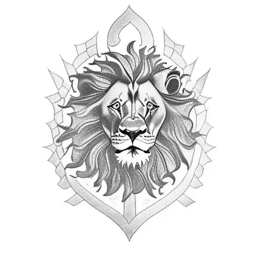 lion from english flag with the ukrainian national trident tattoo design idea