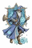 Fantasy Mage with floating runes casting spell tattoo design idea