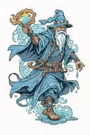 Fantasy Mage with floating runes casting spell tattoo design idea