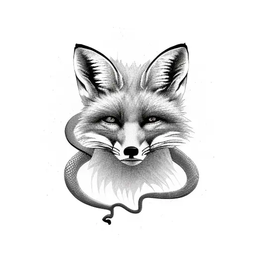 fox, bat and snake together tattoo design idea