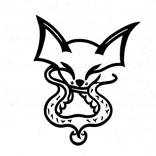 fox and bat and snake together tattoo design idea