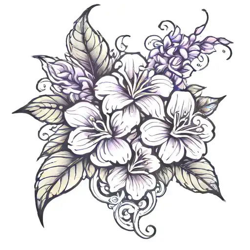 trips and violet flower tattoo design idea