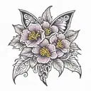 trips and violet flower tattoo design idea