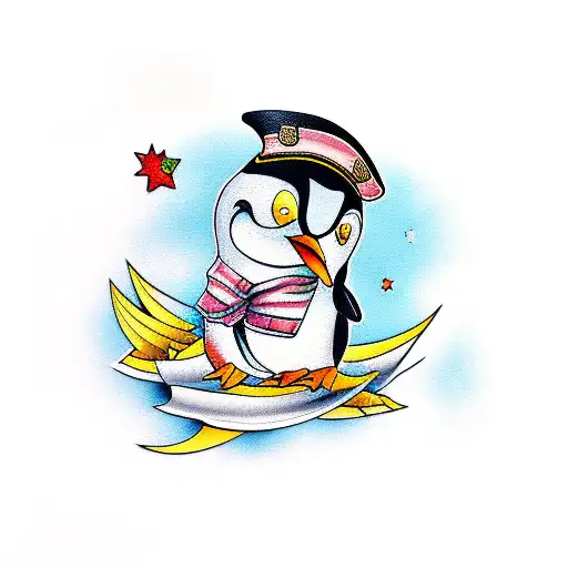 dancing penguin tattoo design idea