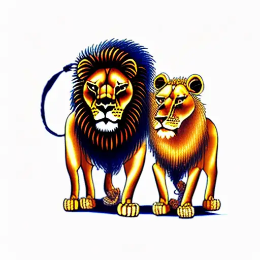 standing lion and lioness tattoo design idea