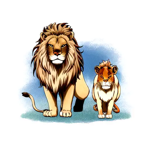 standing lion and lioness tattoo design idea