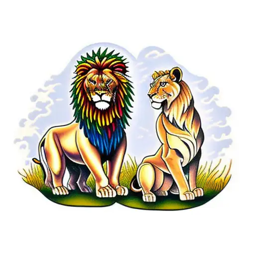 standing lion and lioness tattoo design idea