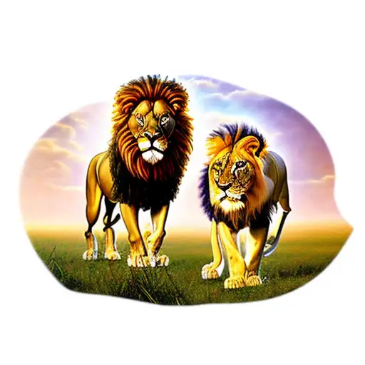 standing lion and lioness tattoo design idea