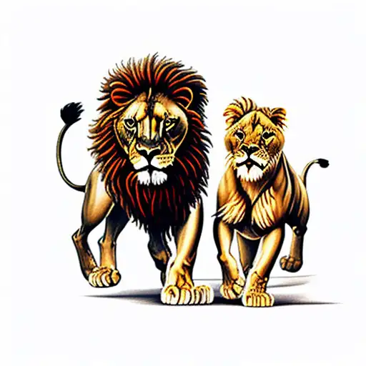 standing lion and lioness tattoo design idea