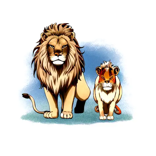 standing lion and lioness tattoo design idea