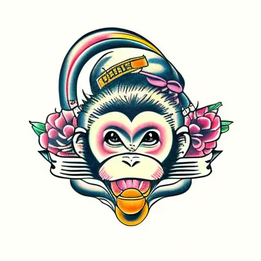 cute girl monkey  tattoo design idea