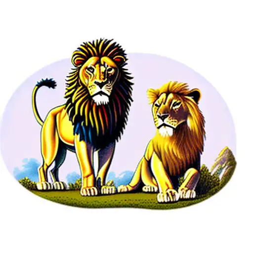 standing lion and lioness tattoo design idea