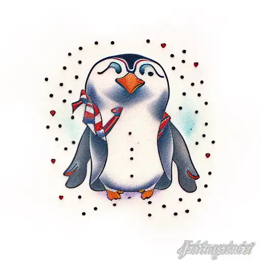 dancing penguin tattoo design idea