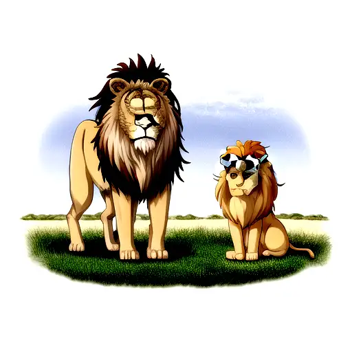 standing lion and lioness tattoo design idea