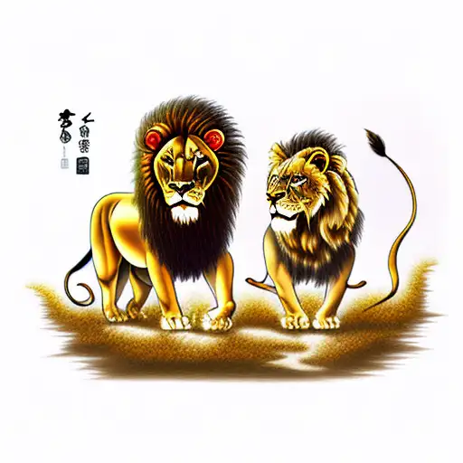 standing lion and lioness tattoo design idea