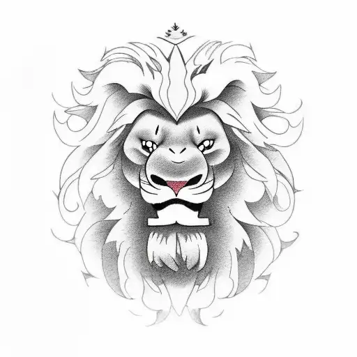 Regal Lion with Crown Tattoo on Leg