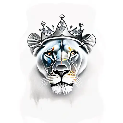 lioness wearing a crown tattoo design idea