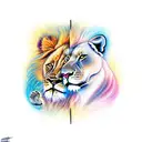 running lion and lioness tattoo design idea